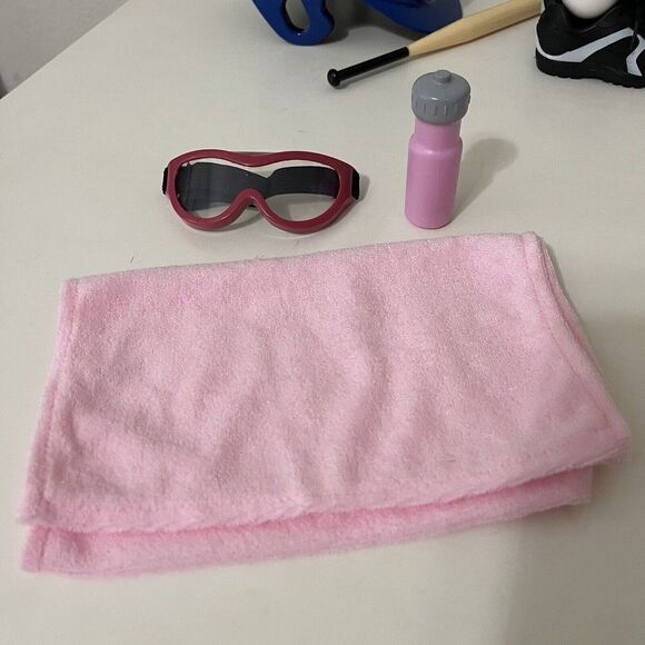 18" Doll Accessories Lot Softball Swimming Helmet Bat Ball Swimsuit Towel Socks - Picture 4 of 11